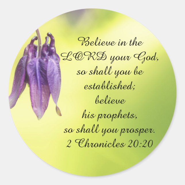 Sticker Rond Texte de la Bible 2 Chroniques 20:20 (Devant)
