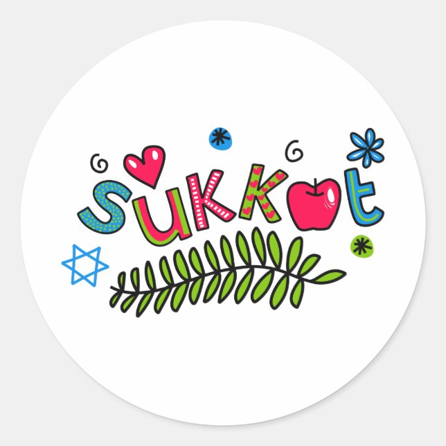 Sticker Rond Texte de la fête juive de Sukkot (Devant)