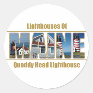Sticker Rond Texte de l'image du phare de Maine Quoddy Head