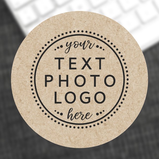 Sticker Rond Texte de logo personnalisé créer votre propre appa (Kraft paper look custom logo sticker)
