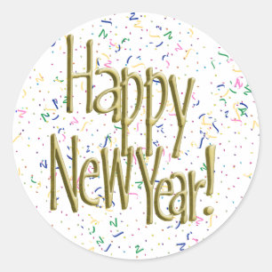Sticker Rond Texte doré Bonne Année