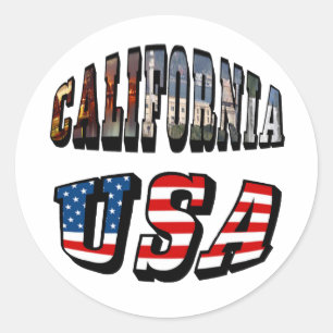 Sticker Rond Texte du drapeau de la Californie
