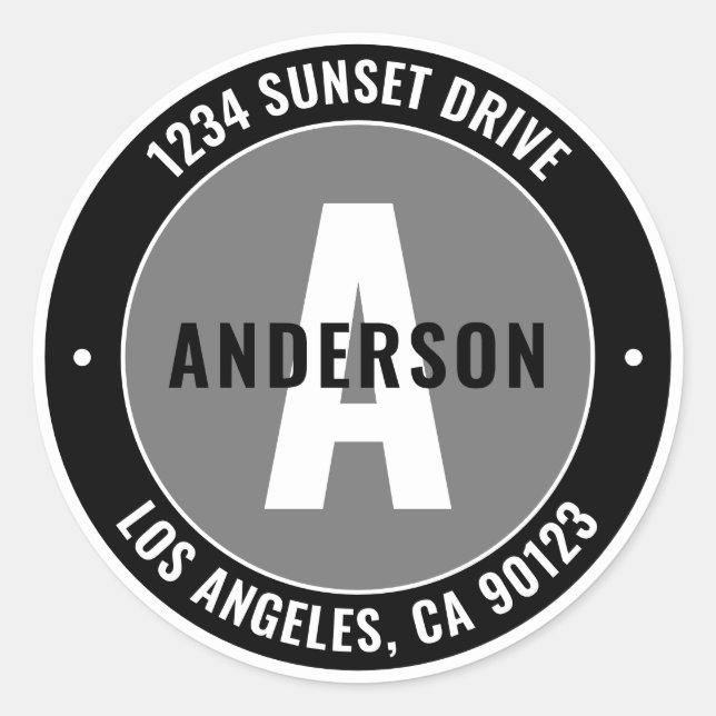 Sticker Rond Texte et monogramme modifiés en gras | Blanc noir  (Devant)