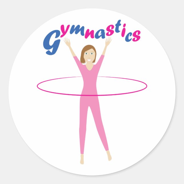 Sticker Rond Texte Gymnastique amusant avec Hula rose hooping f (Devant)