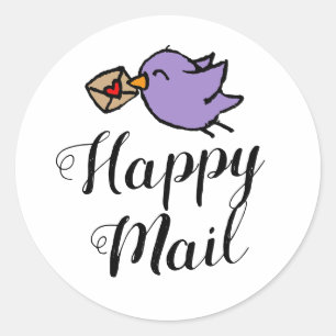 Sticker Rond Texte manuscrit de courrier heureux avec un doodle
