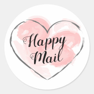Sticker Rond Texte manuscrit de courrier heureux cœur aquarelle
