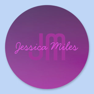 Sticker Rond Texte Monogrammé Moderne Éditable & Ombre Violet