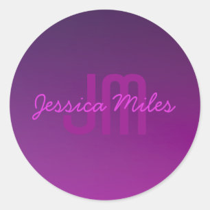 Sticker Rond Texte monogramme modifiable moderne & Ombre violet