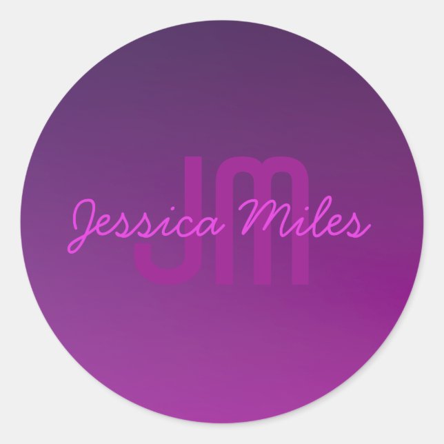 Sticker Rond Texte monogramme modifiable moderne & Ombre violet (Devant)