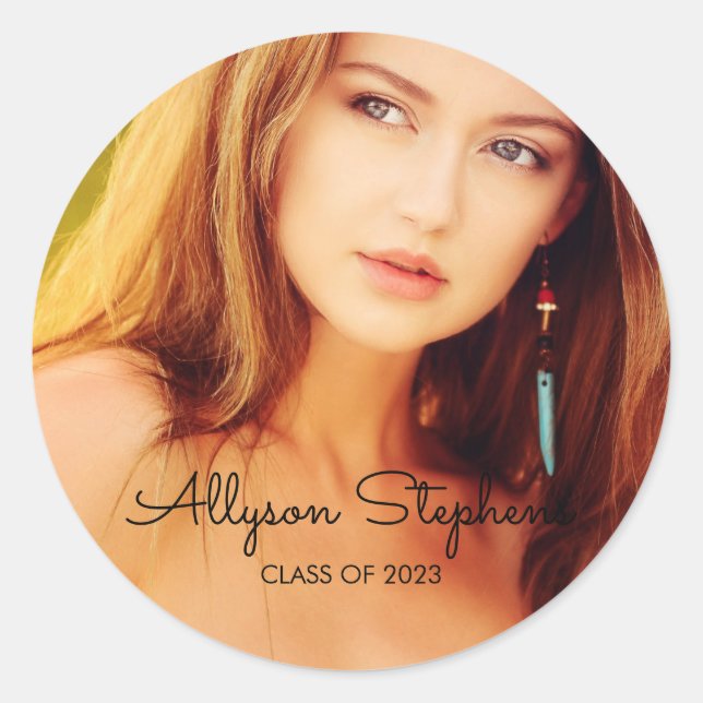 Sticker Rond Texte noir de script classique - Diplôme photo (Devant)