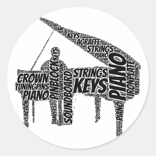 Sticker Rond Texte noir en forme de piano (Devant)