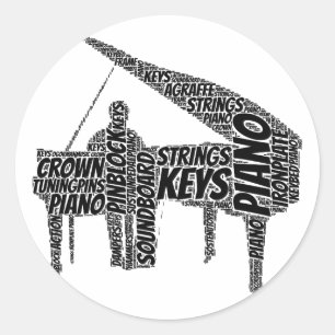 Sticker Rond Texte noir en forme de piano
