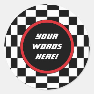 Sticker Rond Texte personnalisé À damiers Carré