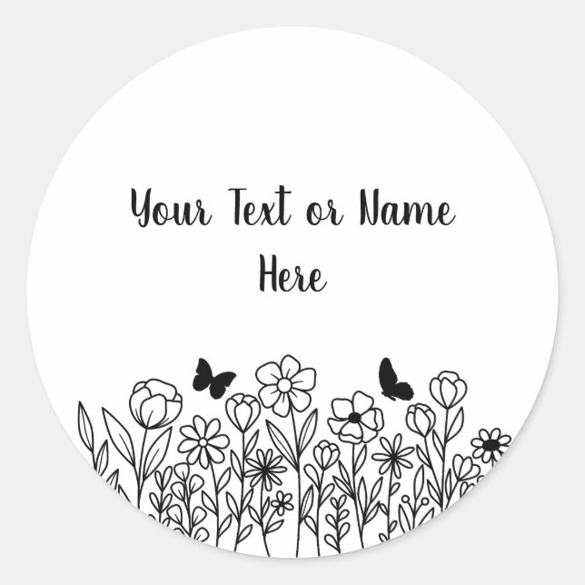 Sticker Rond Texte personnalisé avec des fleurs (Devant)