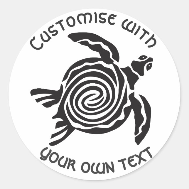 Sticker Rond Texte personnalisé Conception de la tortue tribale (Devant)