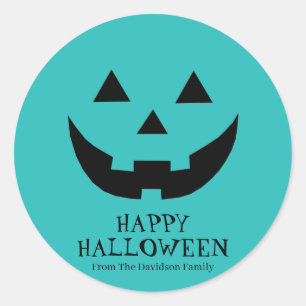 Sticker Rond Texte personnalisé de la Jack-o'-lantern turquoise