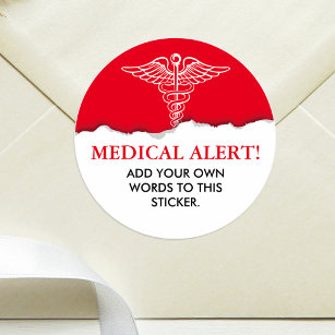 Sticker Rond Texte personnalisé de l'alerte Médicale