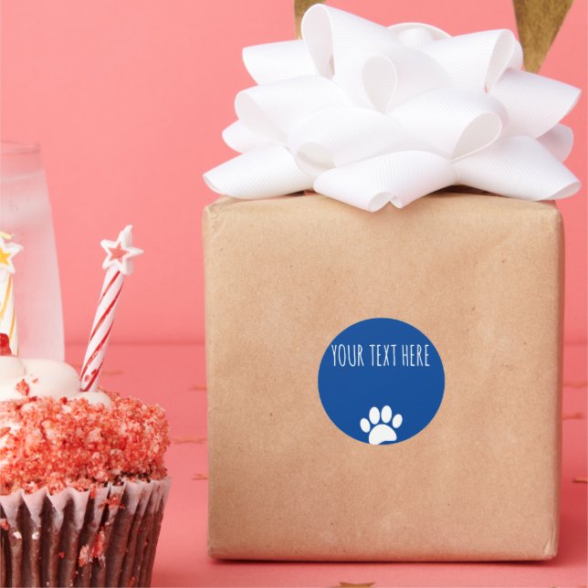 Sticker Rond Texte personnalisé Empreinte de patte de chien ble (Fête)