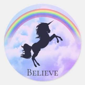 Sticker Rond Texte Personnalisé Magie Unicorne Purple Nuages Ar