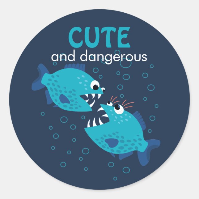 Sticker Rond Texte Personnalisé Mignonne Et Poisson Piranha Dan (Devant)