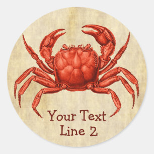 Sticker Rond Texte personnalisé par conception vintage de crab