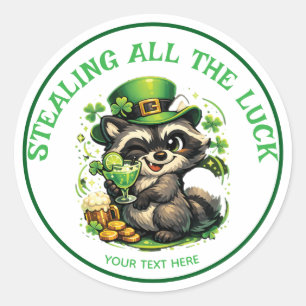 Sticker Rond Texte personnalisé Raton laveur drôle Saint-Patric