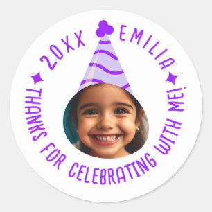 Sticker Rond Texte photo modifiable Anniversaire Merci Casquett
