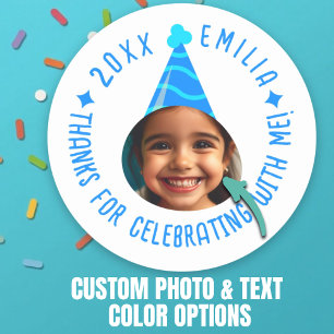 Sticker Rond Texte photo modifiable Anniversaire Merci Casquett