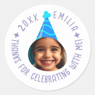 Sticker Rond Texte photo modifiable Anniversaire Merci Casquett