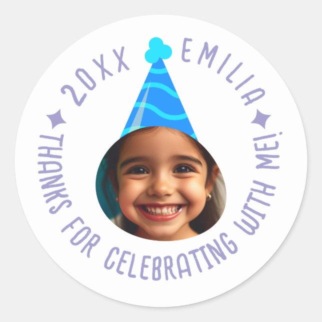 Sticker Rond Texte photo modifiable Anniversaire Merci Casquett (Devant)