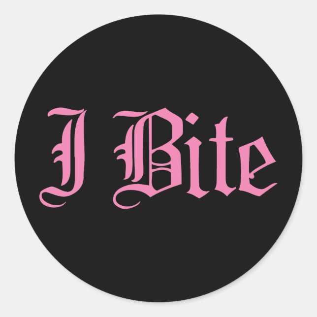 Sticker Rond Texte rose "I Bite" (Devant)