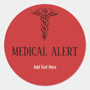 Sticker Rond Texte rouge vigilant Médicale de coutume de