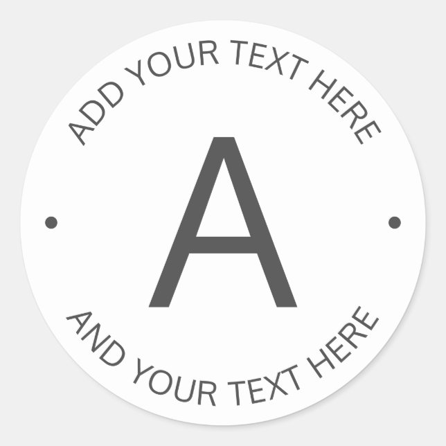 Sticker Rond Texte simple et personnalisable | Blanc et gris (Devant)