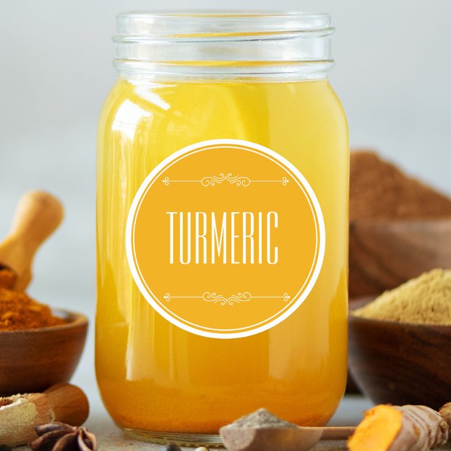 Sticker Rond Texte Turmerique Jaune Personnalisé (turmeric spice favor sticker)
