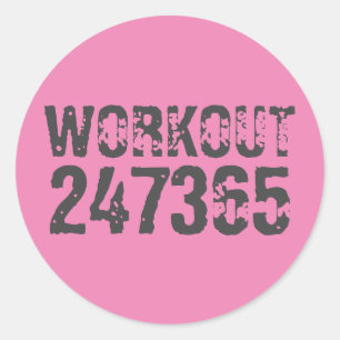Sticker Rond Texte usé et rayé Workout 247365 rose