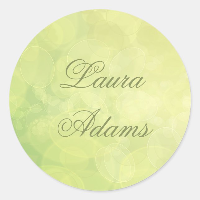 Sticker Rond texture Abstraite de chaux vert bokeh. Name. (Devant)
