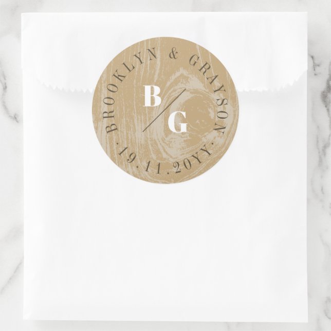 Sticker Rond Texture Bois Grain Rustique Ocre Automne Mariage (Sac)