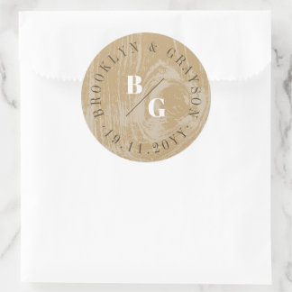Sticker Rond Texture Bois Grain Rustique Ocre Automne Mariage