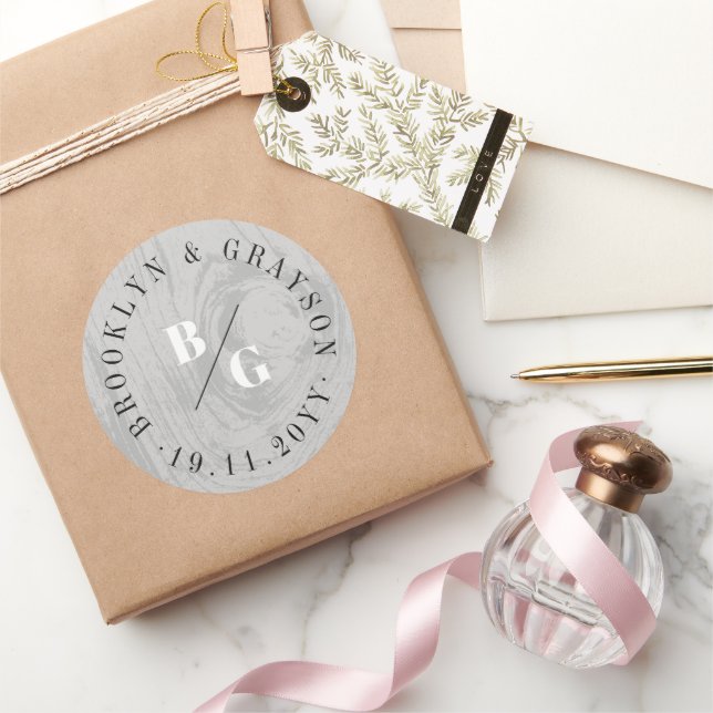 Sticker Rond Texture de bois rustique gris Faveur de mariage d' (Cadeaux)