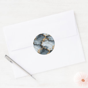 Sticker Rond Texture de marbre bleu foncé avec veines d'or liqu