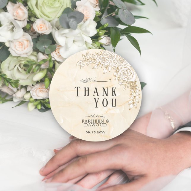 Sticker Rond Texture de marbre dentelle florale Mariage musulma (Créateur téléchargé)