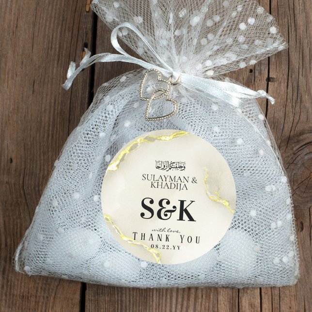 Sticker Rond Texture de marbre d'or Mariage islamique Merci (Créateur téléchargé)