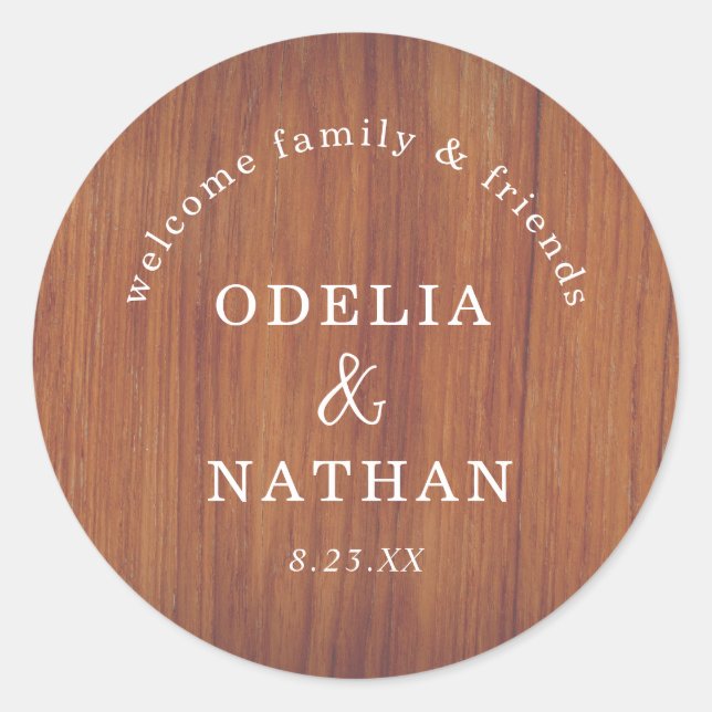Sticker Rond Texture élégante de grain de bois rustique Mariage (Devant)