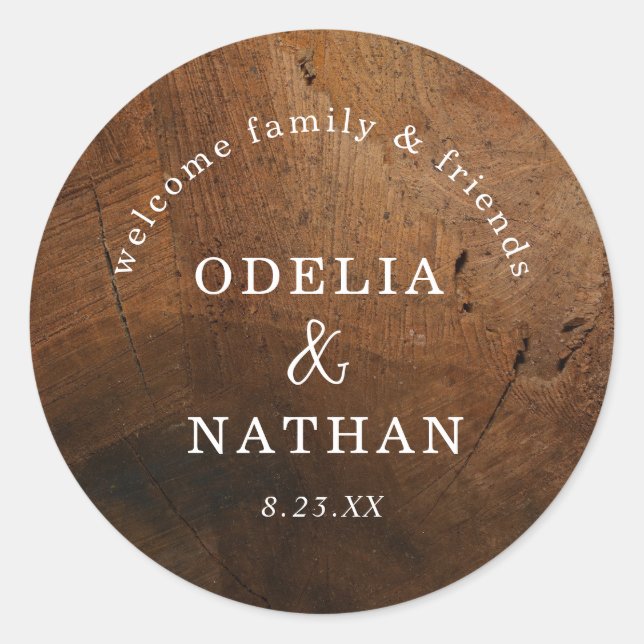 Sticker Rond Texture élégante de grain de bois rustique Mariage (Devant)