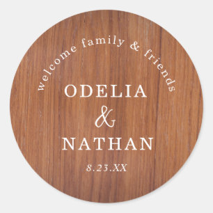 Sticker Rond Texture élégante de grain de bois rustique Mariage