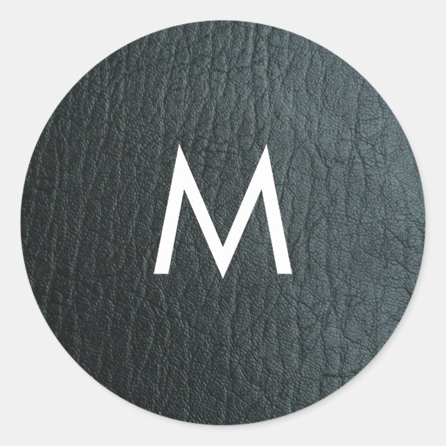 Sticker Rond Texture en cuir noir monogramme Faux (Devant)