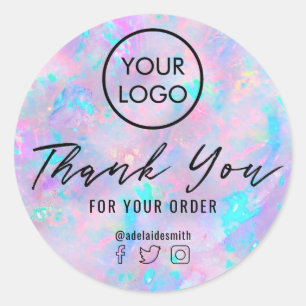 Sticker Rond texture violette d'inspiration opale merci