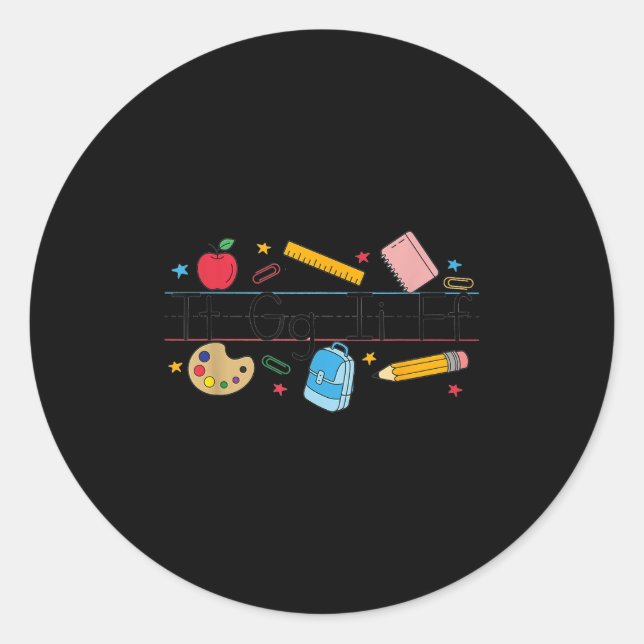 Sticker Rond Tgif Teacher Alphabet Kindergarten Teacher Appreci (Devant)