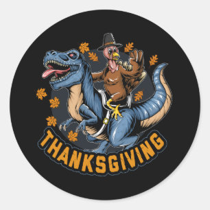 Sticker Rond thaiksgiving dinde de vacances chevauchant un tyra