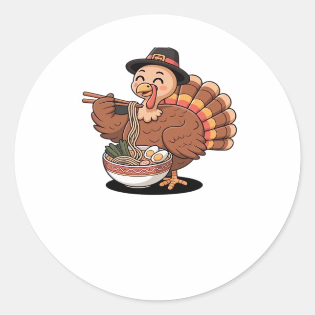 Sticker Rond thaiksgiving turkey eats ramen Oversize T-shirt (Devant)